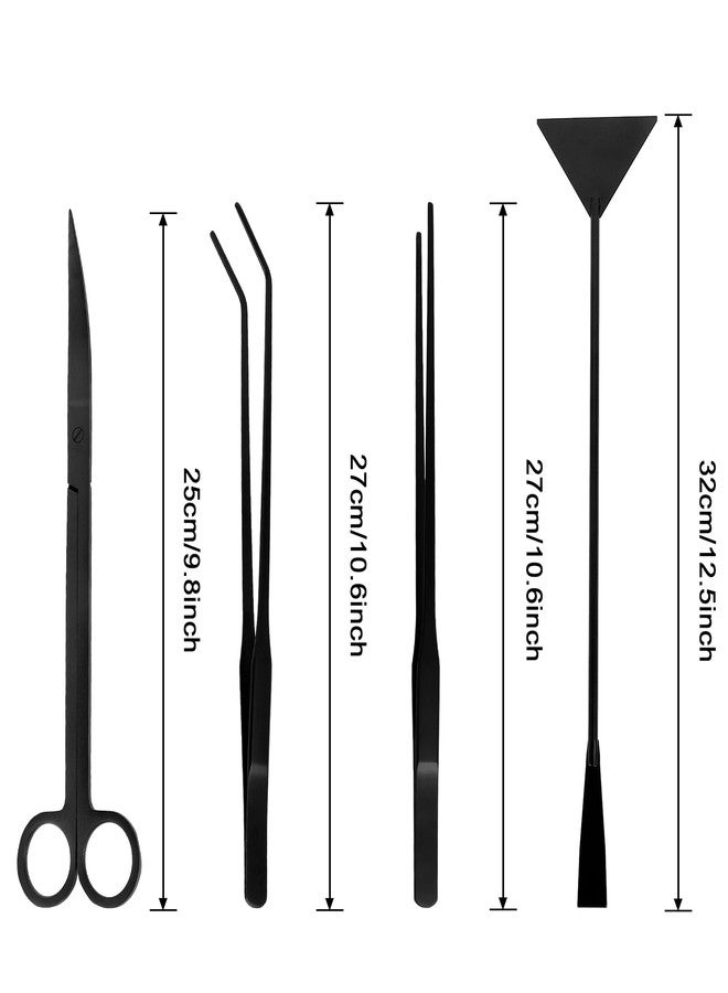 Funnytek Aquarium Aquascaping Tool Stainless Steel Aquascape Tools Kit 4 in 1 Anti-Rust Fish Tank Starter Kit with Tweezers Scissors Spatula for Aquarium Plants (Black) - Image 2